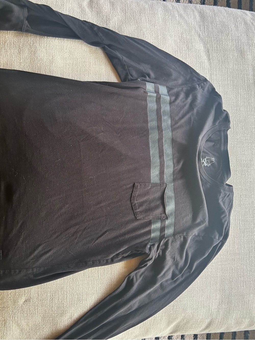 Birdwell Black Long-Sleeve Crew with Gray Chest Stripes and Pocket
